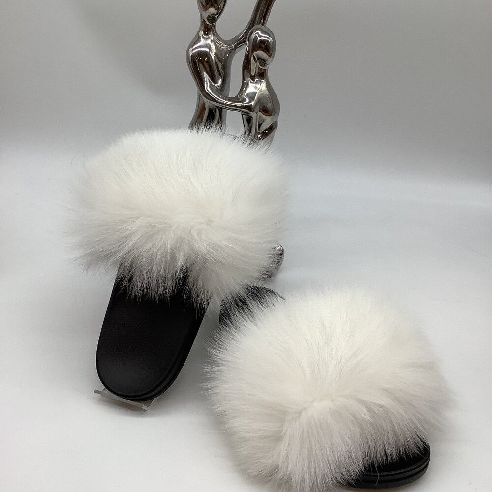 100% Real White Fox Fur Slides In-stock Fast shipping